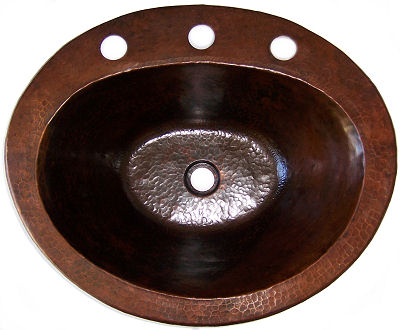 Over-Counter Hammered Oval Bathroom Copper Sink