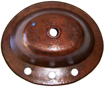 Over-Counter Hammered Oval Bathroom Copper Sink Close-Up