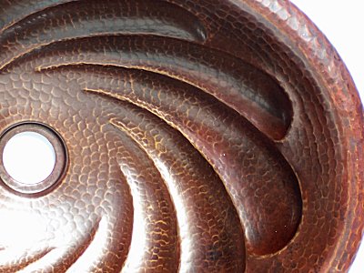 Hammered Oval Twister Bathroom Copper Sink Close-Up