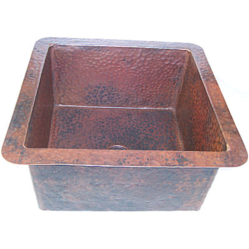 Squared Undermount Hammered Bathroom Copper Sink III Close-Up