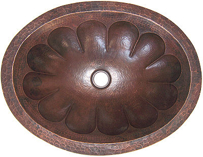Undermount Hammered Oval Shell Bathroom Copper Sink