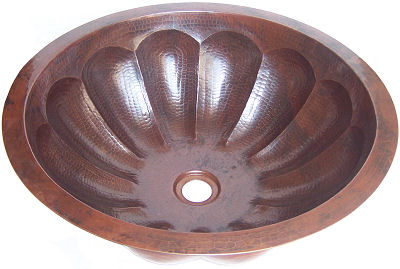 Undermount Hammered Round Shell Bathroom Copper Sink Close-Up