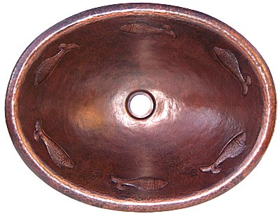 Hammered Oval Fish Bathroom Copper Sink