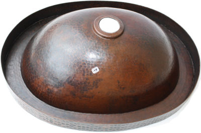 Apron Oval Hammered Bathroom Copper Sink Close-Up