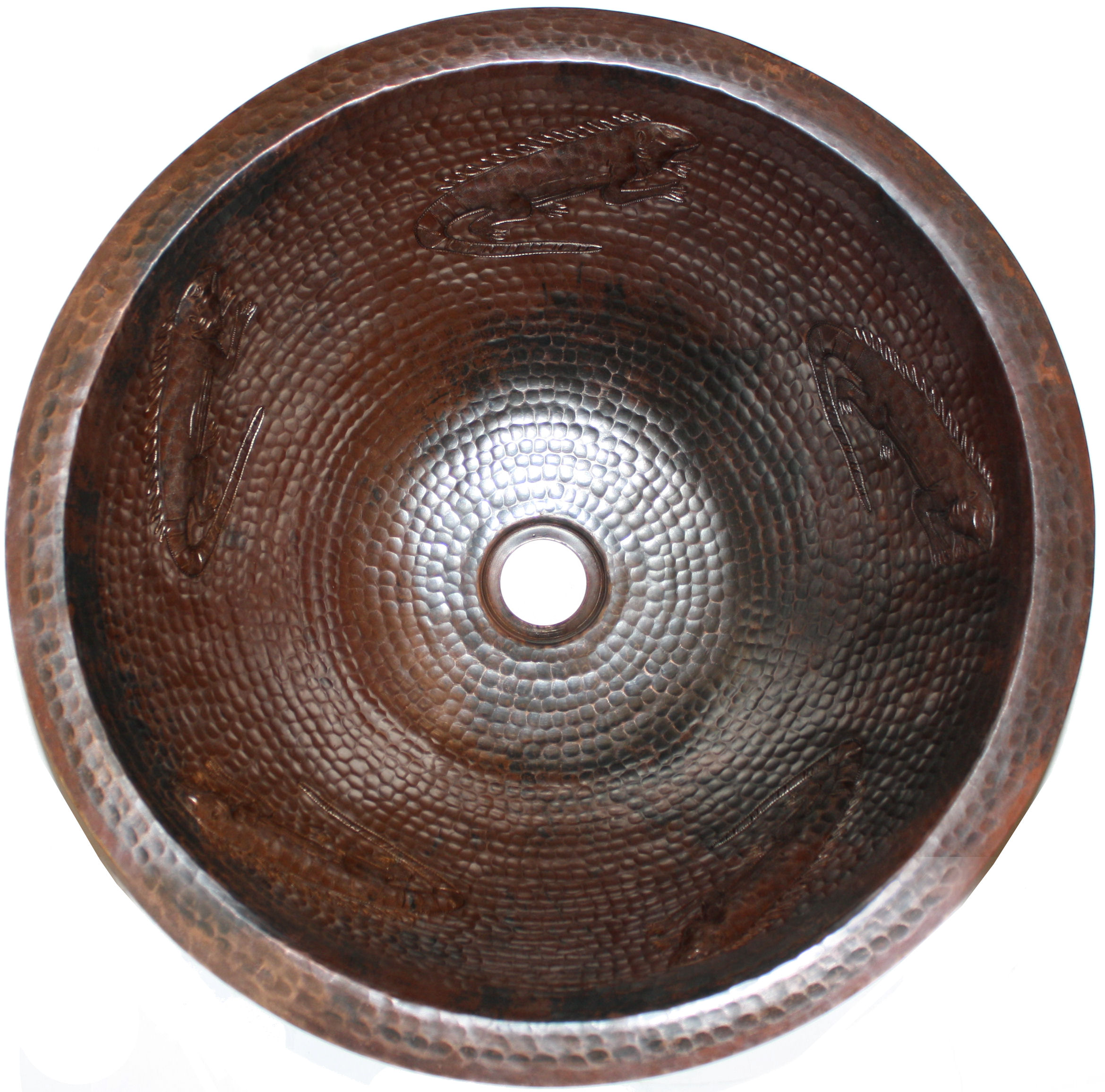 Undermount Hammered Round Lizard Bathroom Copper Sink