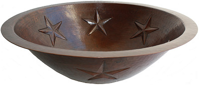 Round Undermount Stars Bathroom Hammered Copper Sink Details