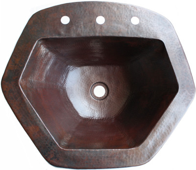Over-Counter Hex Hammered Bathroom Copper Sink Close-Up
