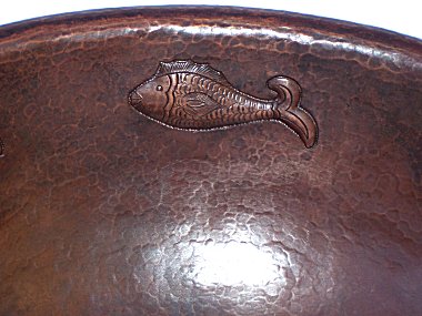 Hammered Oval Fish Bathroom Copper Sink Close-Up