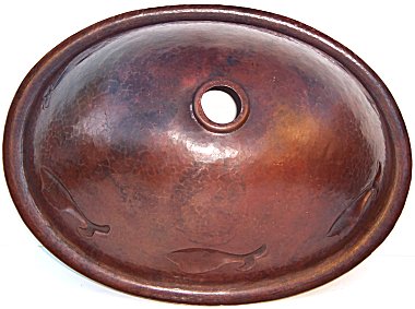 Hammered Oval Fish Bathroom Copper Sink Details