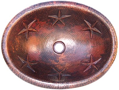 Hammered Oval Stars Bathroom Copper Sink