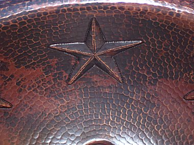 Hammered Oval Stars Bathroom Copper Sink Close-Up
