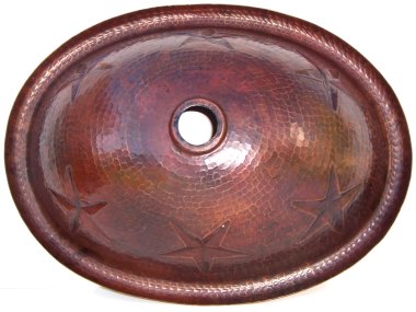 Hammered Oval Stars Bathroom Copper Sink Details