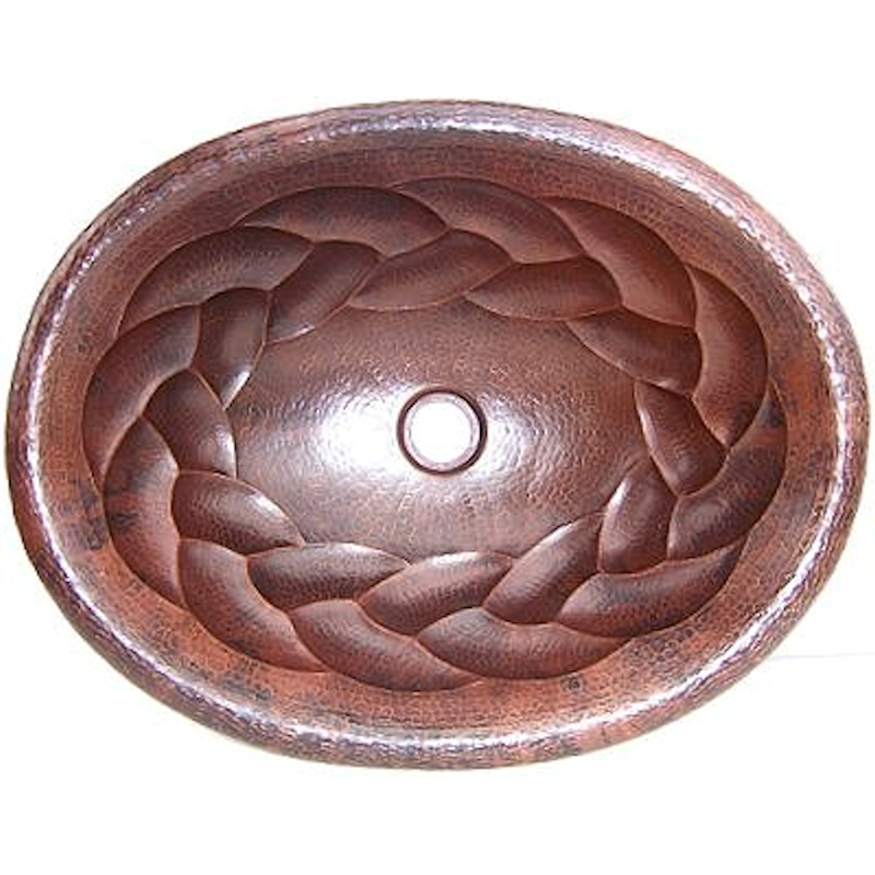 Hammered Oval Braided Bathroom Copper Sink