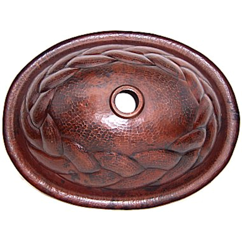 Hammered Oval Braided Bathroom Copper Sink Details