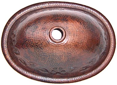 Hammered Oval Flowers Bathroom Copper Sink Details