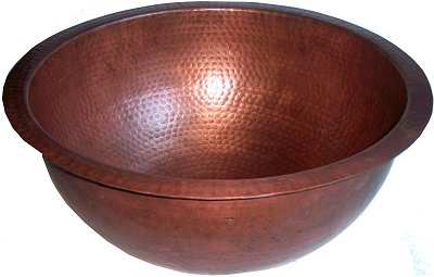 Terra Undermount Hammered Round Bathroom Copper Sink Close-Up