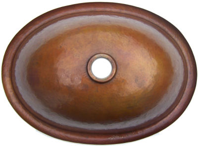 Terra Hammered Oval Bathroom Copper Sink Close-Up
