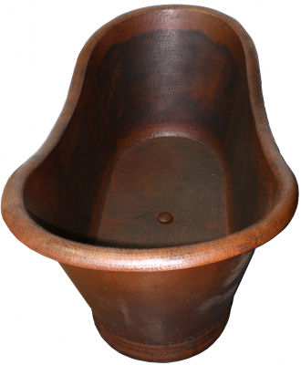 Soft Toe Touch Weathered Copper Bathtub Drain Close-Up