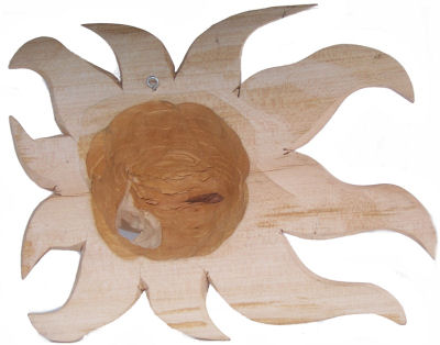 Small Carved Natural Wood Sunface Details