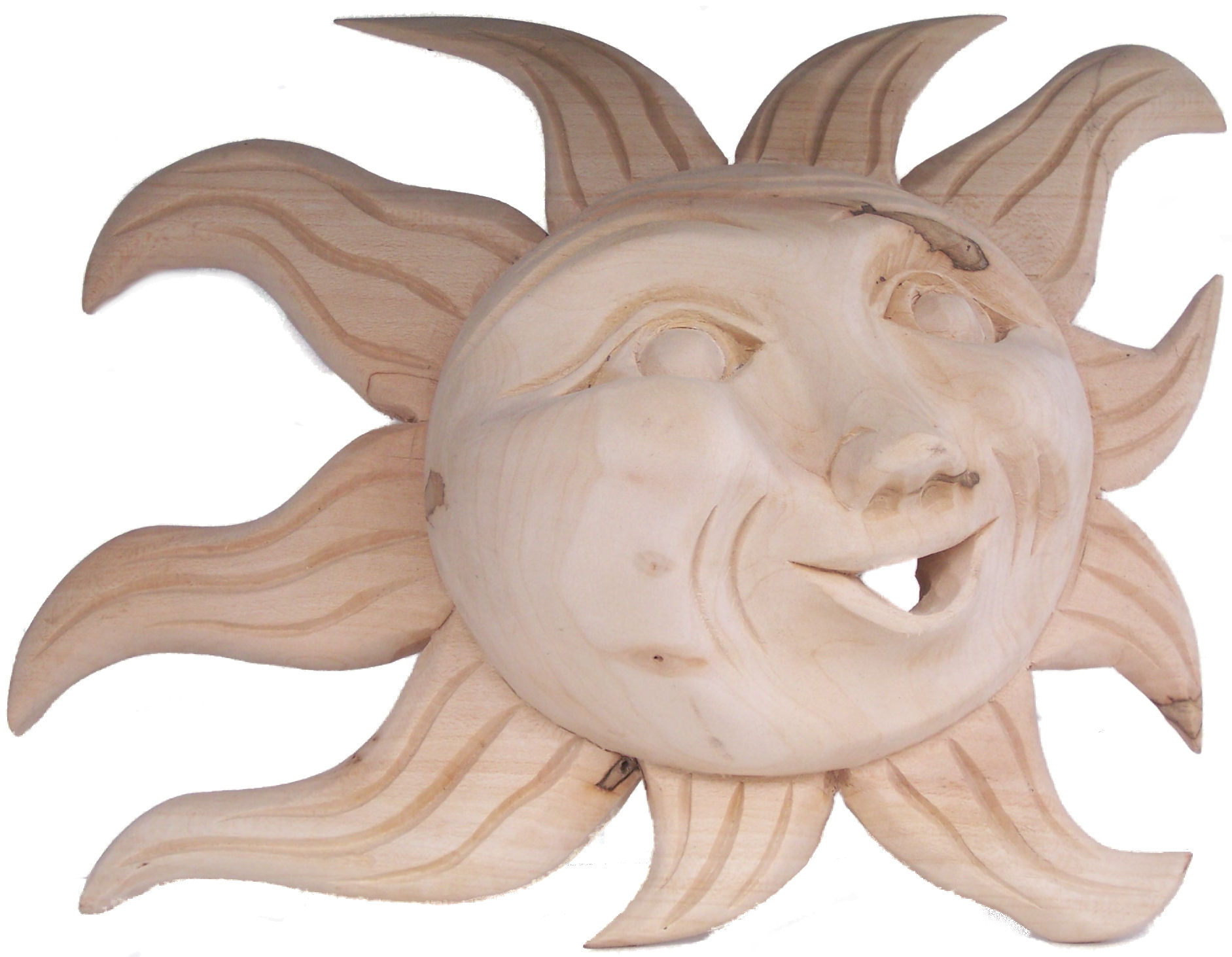 Small Carved Natural Wood Sunface