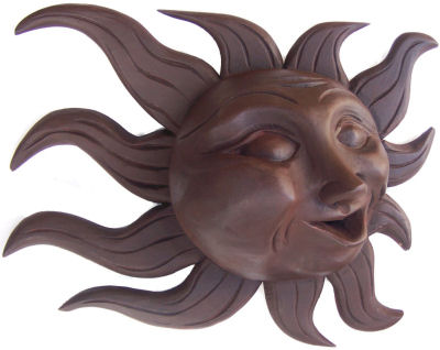 Small Brown Carved Wood Sunface