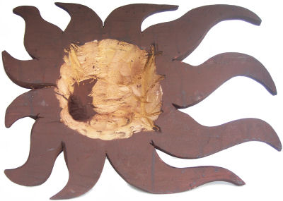 Small Brown Carved Wood Sunface Details