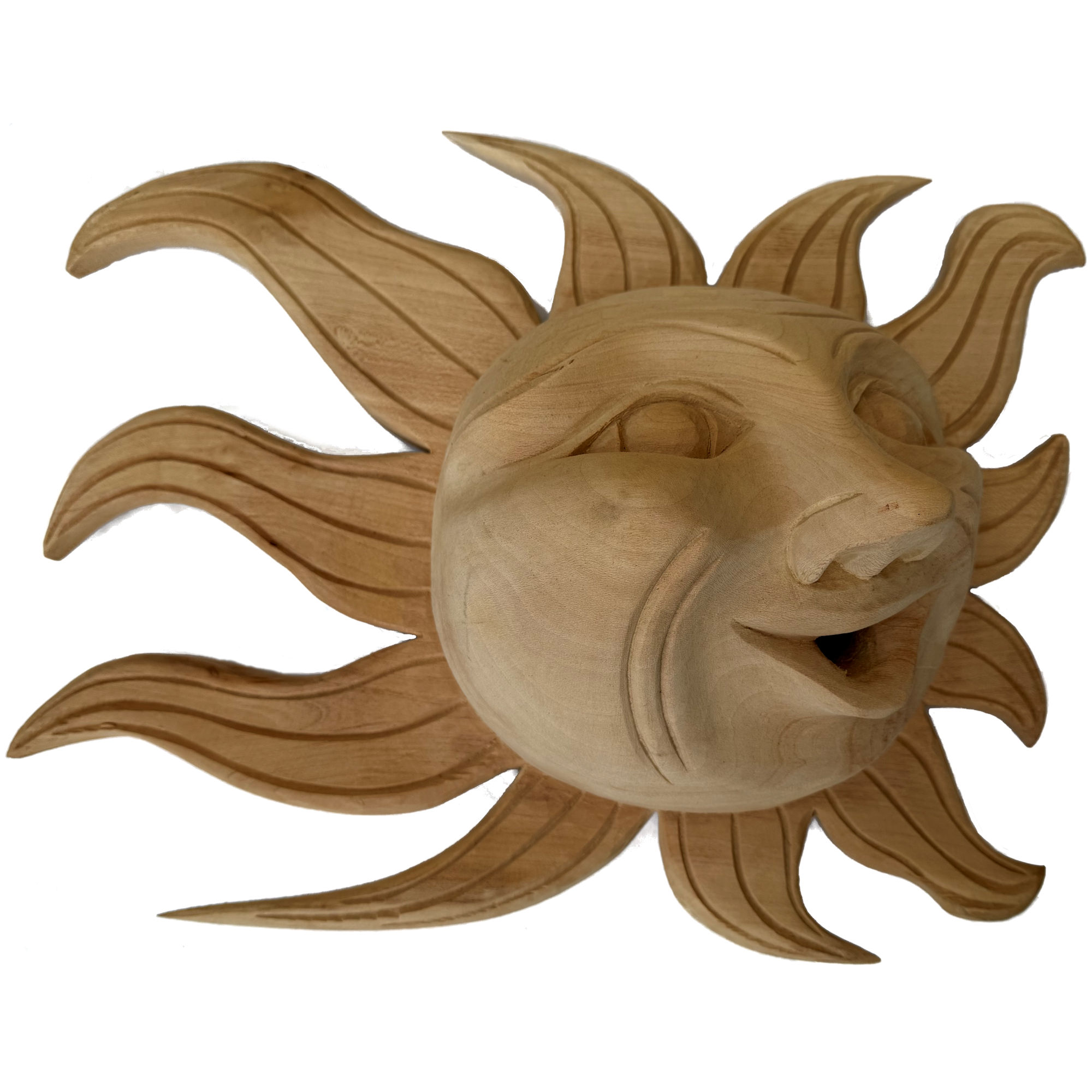 Big Natural Carved Wood Sunface