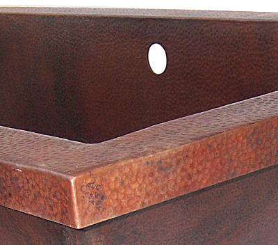 Rectangular Hammered Copper Bath Tub Close-Up