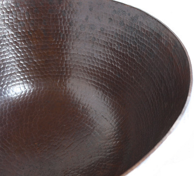 Big Weathered Hammered Copper Bowl Close-Up