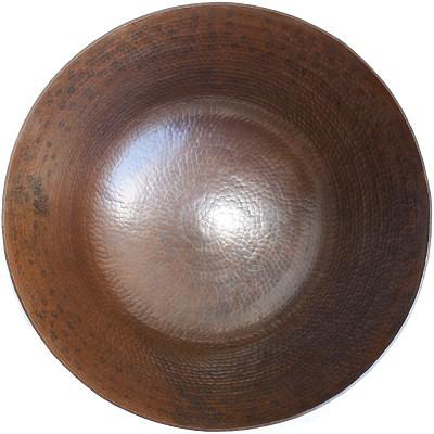 Big Weathered Hammered Copper Bowl Details