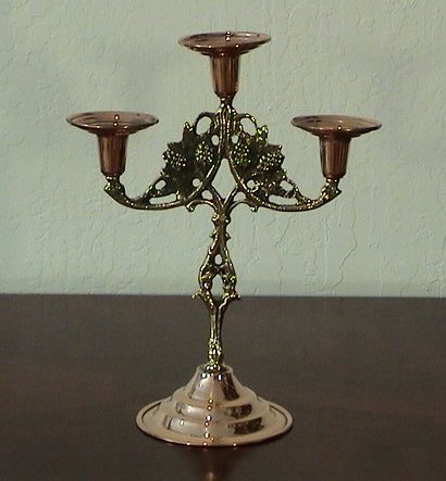 Folk Art Three-Light Grapes Brass Candlestick