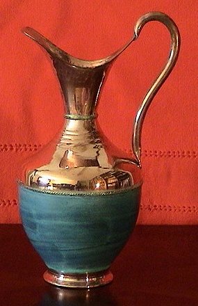 Folk Art Turquoise/Patinado Copper Pitcher