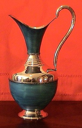 Folk Art Turquoise/Patinado Copper Pitcher