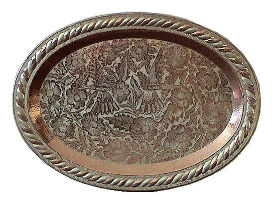 Oval Silver-Decorated Copper Tray