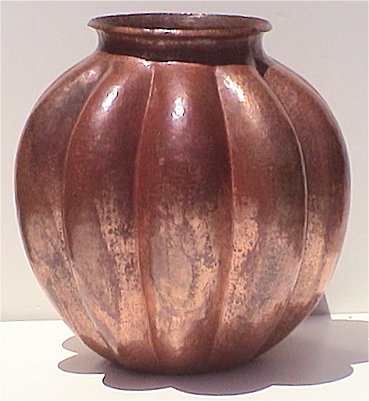 Folk Art Pumpkin Copper Vase