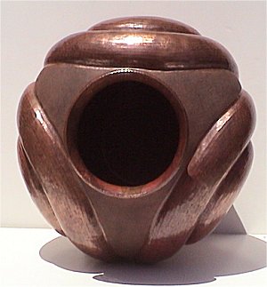 Folk Art Horseshoe Copper Vase Details