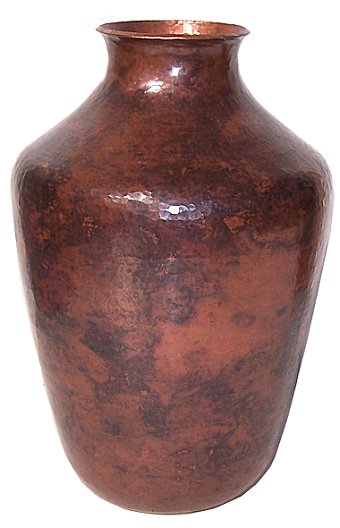 Folk Art Round Small-Neck Copper Vase
