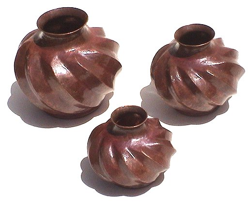 Three-Set Tiny Twisted Copper Vases