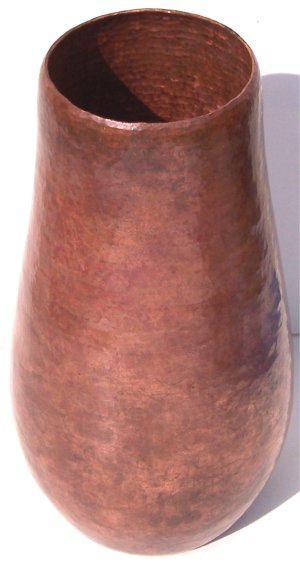Arts & Crafts Tall Hammered Copper Vase Close-Up
