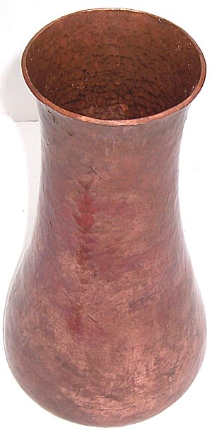 Flat Tall Hammered Copper Vase Close-Up