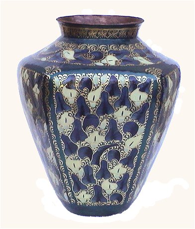 Folk Art Hexagonal Alcatraz Copper Vase