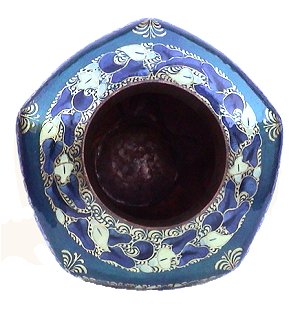Folk Art Hexagonal Alcatraz Copper Vase Close-Up