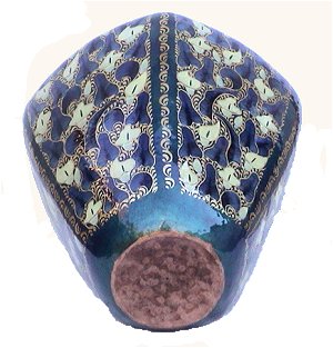 Folk Art Hexagonal Alcatraz Copper Vase Details