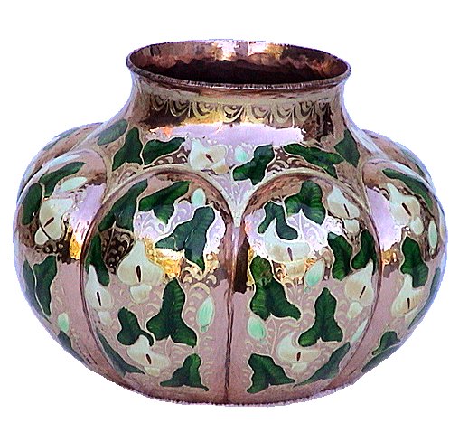 Folk Art Gold Paint Alcatraz Copper Vase