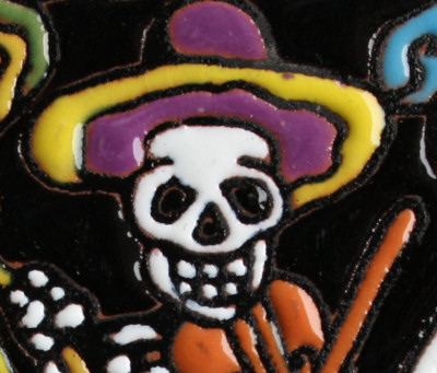 The Mariachi. Day-Of-The-Dead Clay Tile Close-Up