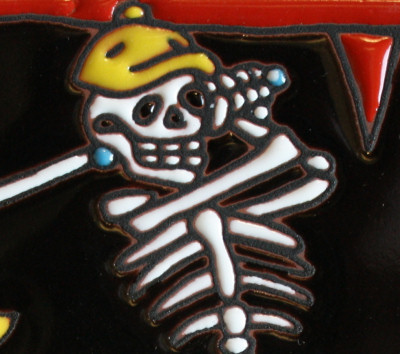 Golfing. Day-Of-The-Dead Clay Tile Close-Up