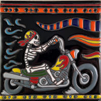 TalaMex Motorcycle Riding. Day-Of-The-Dead Clay Tile