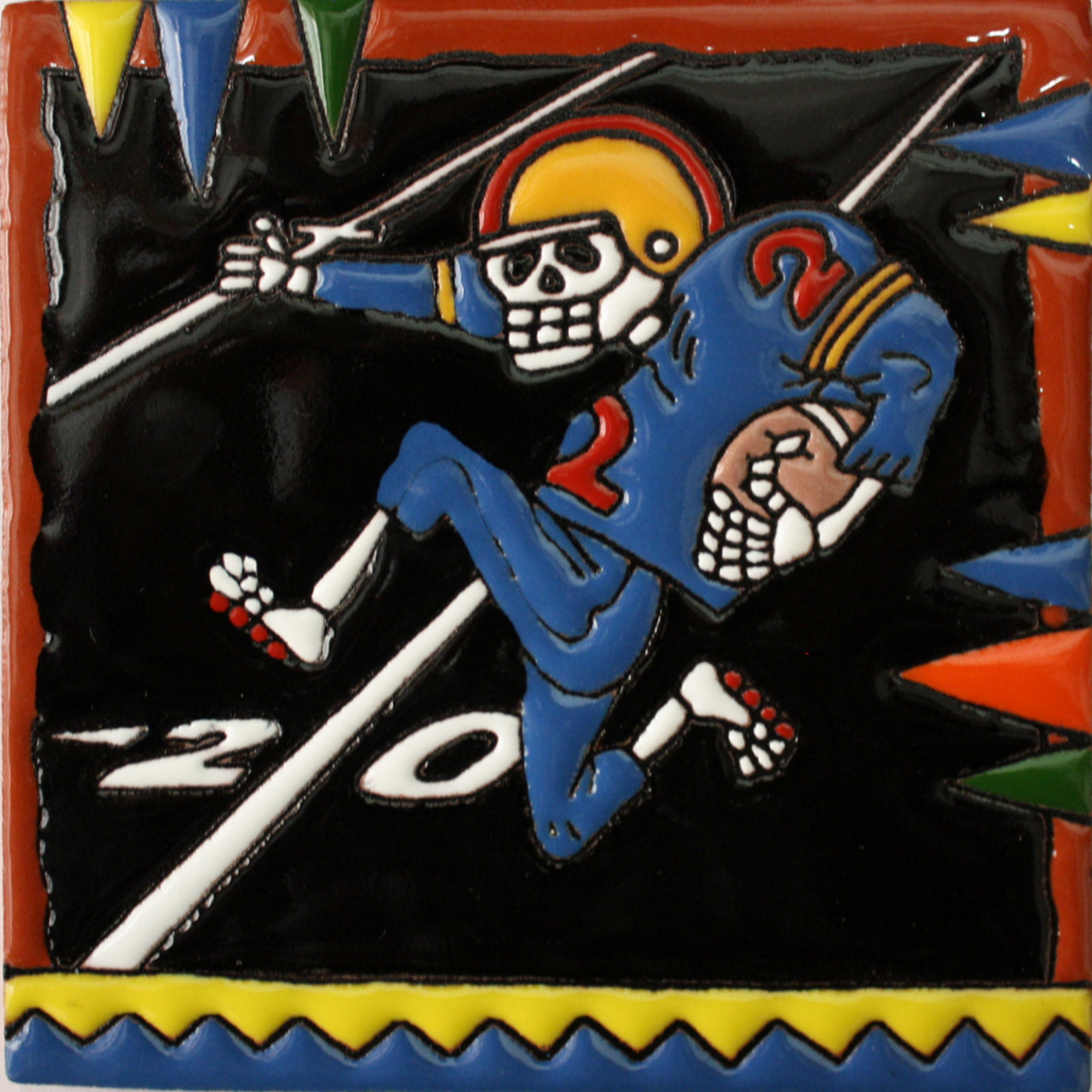 TalaMex Football Player. Day-Of-The-Dead Clay Tile