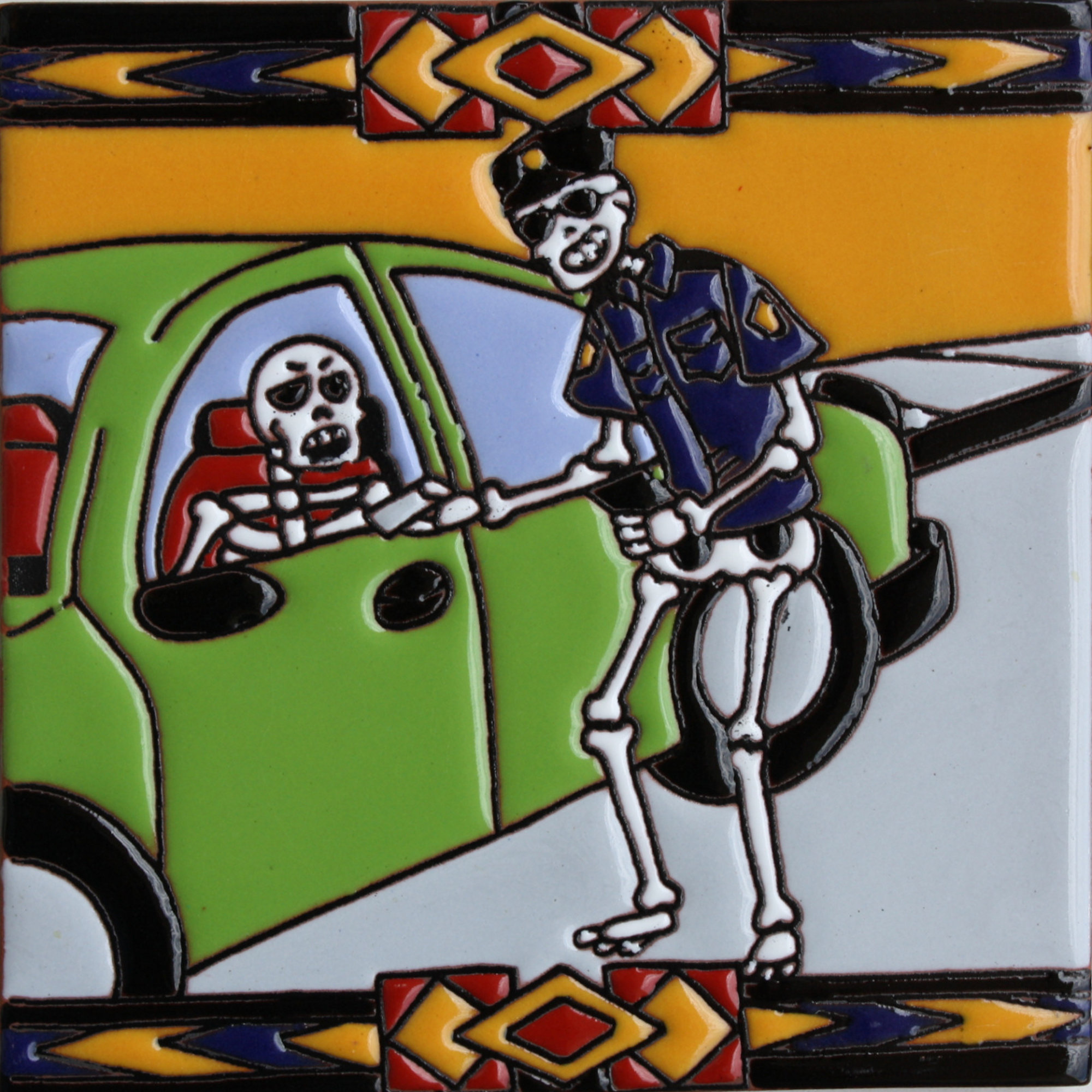 TalaMex Police Officer. Day-Of-The-Dead Clay Tile