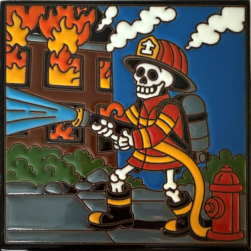 TalaMex Firefighter. Day-Of-The-Dead Talavera Clay Tile